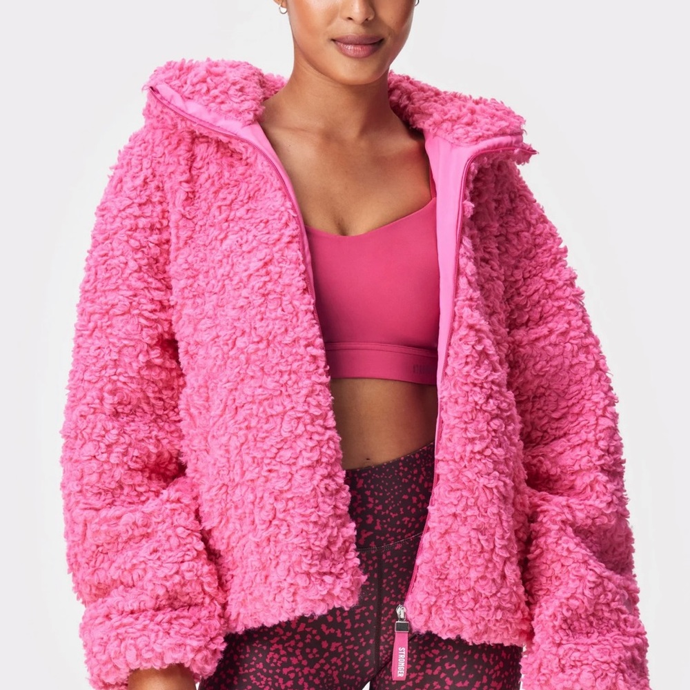 Pink Furry Hooded Jacket by STRONGER label
